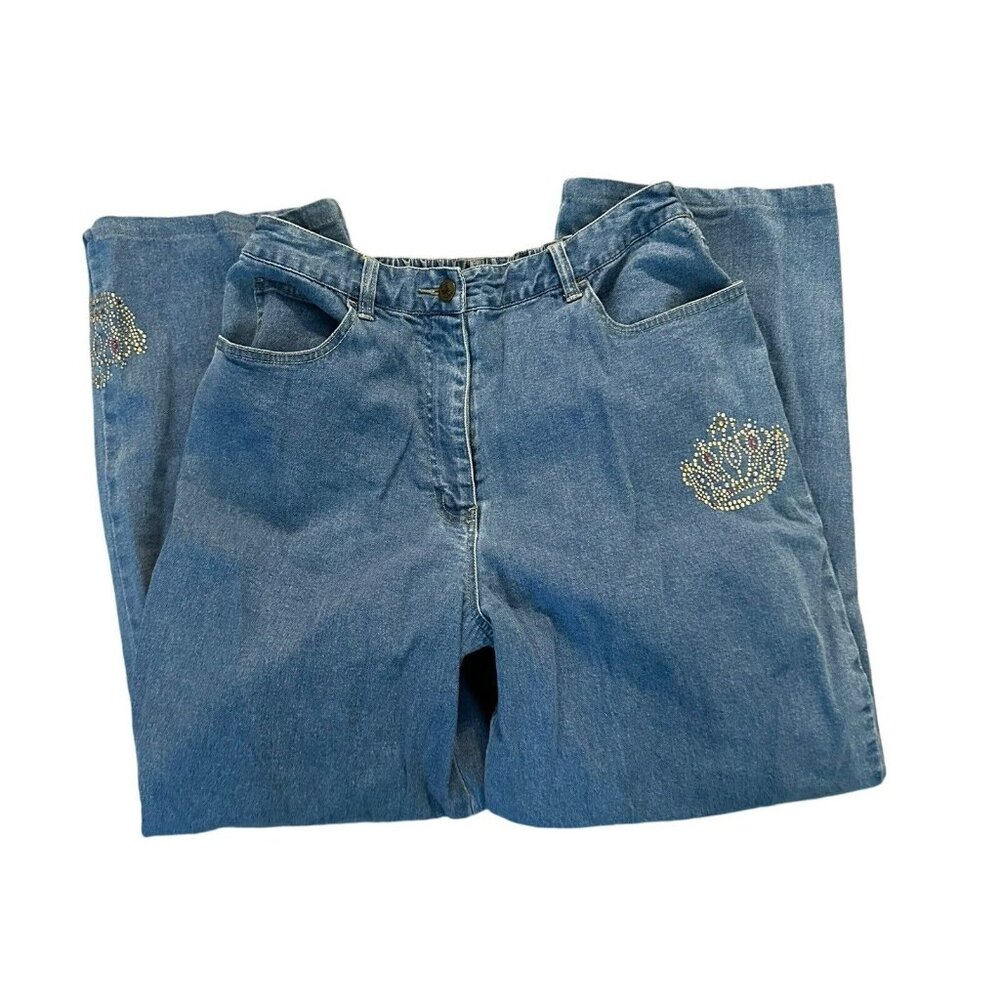 Quacker Factory Crown Sparkle Studded Stretch 5 Pocket Denim Jeans Sz M 10-12